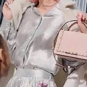 KATE SPADE WOMEN'S METALLIC SILVER SILK BLEND SHEER COCKTAIL PARTY BLOUSE XS NWT